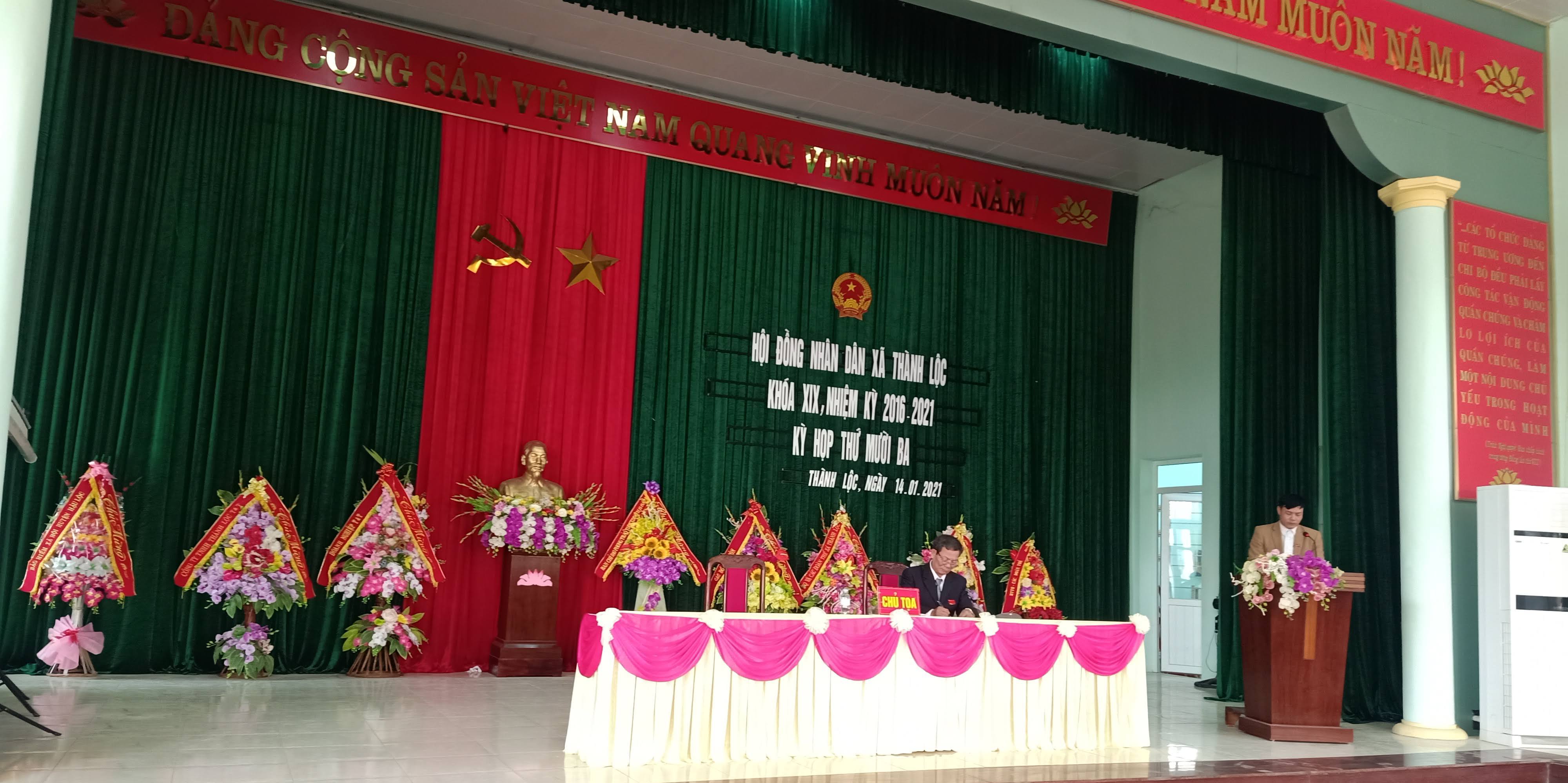 Ngày 14/01/2021, HĐND xã Thành Lộc đã tiến hành kỳ họp thứ 13, khóa XIX, nhiệm kỳ 2016-2021
